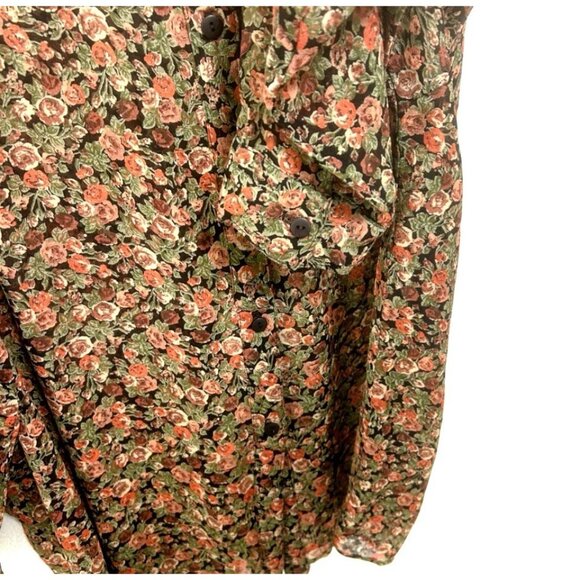 Vintage 80s David Alan Brown Dark Floral Chiffon Button Up Blouse Shirt Size 20W - Picture 6 of 10